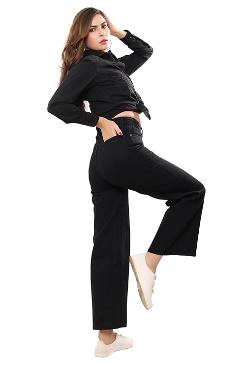 THIRD QUADRANT Women Wide Leg Jeans with high Waist || Black Jeans for Women || Flared Jeans for Women