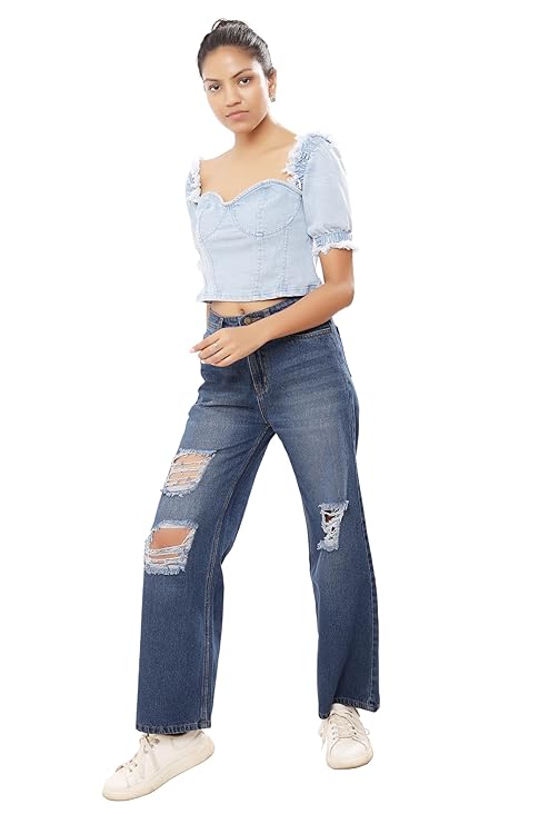 THIRD QUADRANT Women Wide Leg Jeans with high Waist || Black Jeans for Women || Flared Jeans for Women